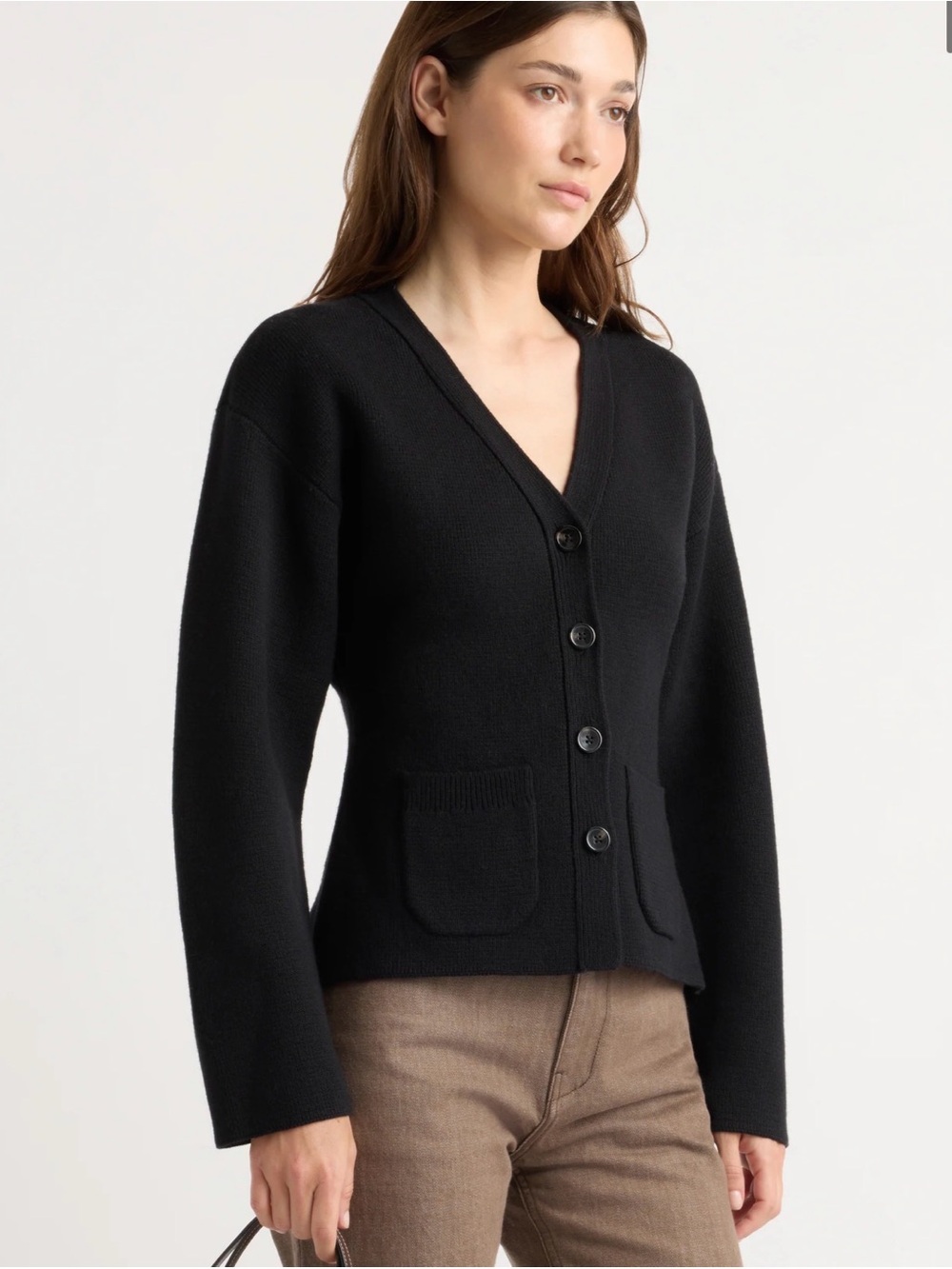 Modern Citizen Black Elinor Organic Cotton-Wool V-Neck Cardigan